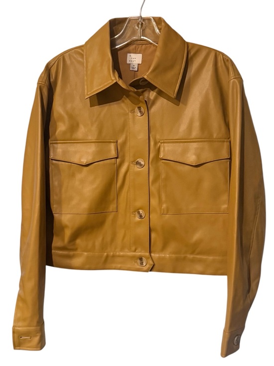 a new day Jackets & Blazers - A New Day Faux Leather Utility Jacket Camel Tan Button Front Shacket - Size Med